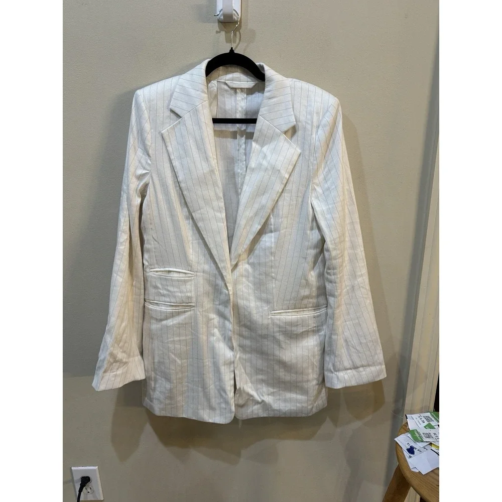 Banana Republic Relaxed Fit Pinstripe Linen Blazer Size 14 Tall 90's